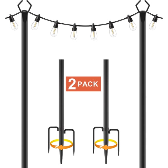 [2pcs Metal Pole] 10 Feet Metal Patio String Lights Pole | Outdoor Hanging Pole For Garden, Backyard, Patio, Lighting Bracket For Parties, Christmas And Wedding