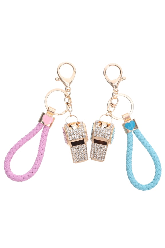 2-Pack Rhinestone Metal Whistle Keychains, Stylish Portable Design for Camping, Sports, Referees, Outdoor Activities