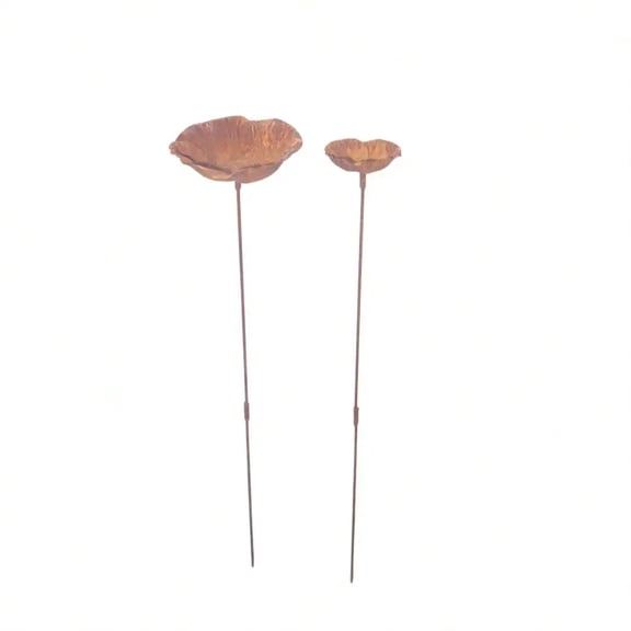 2pcs Metal Rust Flower Garden Decorative Ground Stake, Decorative Bird Bath Feeder Outdoor Garden Decor