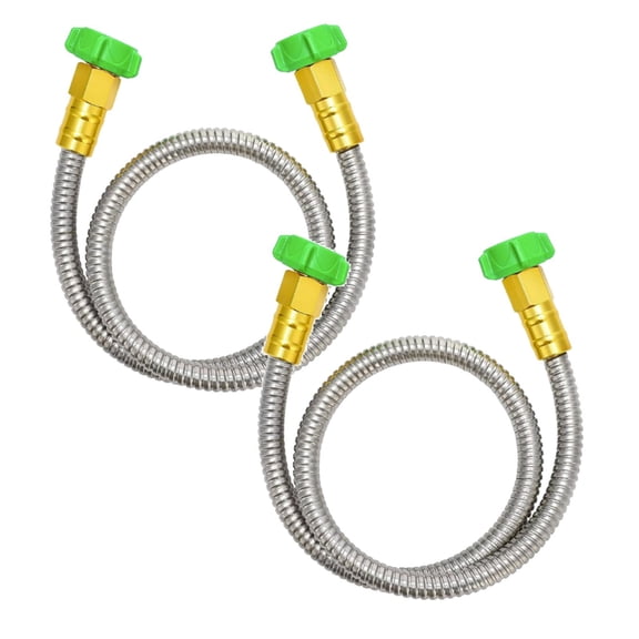 2pcs Metal Short Garden Hose with Female to Female Connector, Stainless Steel Small Hose for Hose Reel, Long, Flexible, Lightweight & Heavy Duty Water Pipe, Outdoor Water Hose Extension Adapter