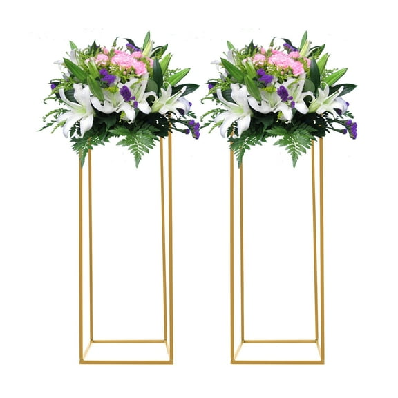2pcs Metal Wedding Flower Stand Centerpieces, 11*11*31.5 inches Column Vases Stand Rack for Wedding Party Decoration Gold