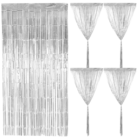 Silver Metallic Tinsel Fringe Curtain Decor for Parties and Celebrations Plastic