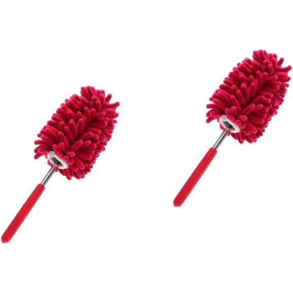 2pcs Microfibre Telescopic Computer Ceiling Shutters Brush Mini Grip Easy Dusting Telescoping Furniture Head for Office Tool Red with Washable Cleaning Dusters Blinds Microfiber