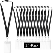 24-pack Black Breakaway Lanyards with Waterproof Badge Holders, Polyester Neck Straps for ID Cards, Events, Office, and Schools