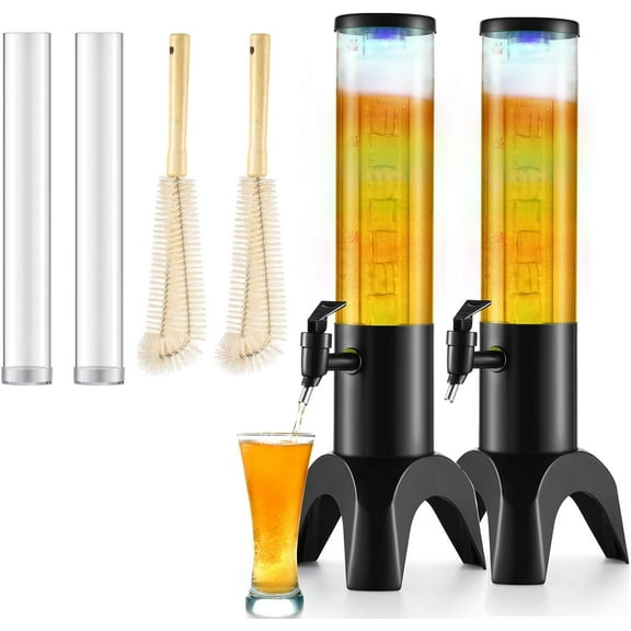 2pcs Mimosa Tower, 50oz/1.5L Drink Tower Dispenser with Ice Tube and LED Light, Tabletop Beer Dispenser (2pcs)
