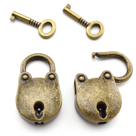 2pcs Mini Antique Padlock Retro Vintage Style Bear Head Shape Bronze Locks and Keys can be easily closed or opened