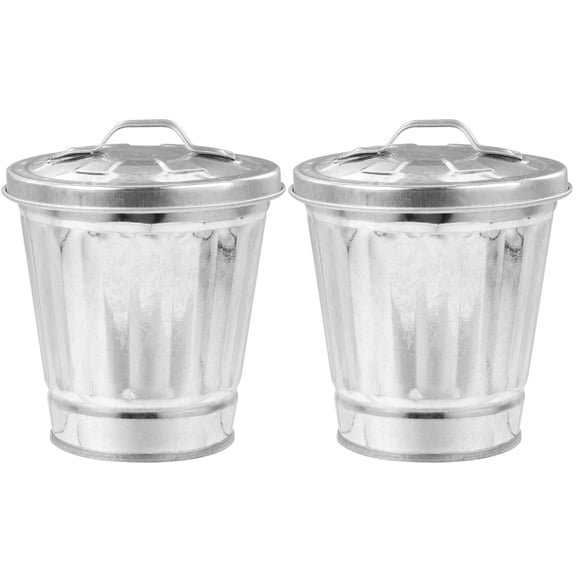 2pcs Mini Desktop Wastebasket, with Lid, Pencil Cup Holder Mini Metal Flowerpot Bucket Shaped Trash Bin for Home Office