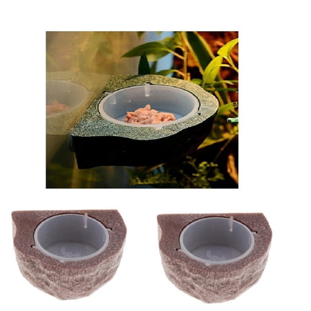 2pcs Mini Feeding Ledge For Gecko Diet, Food or Cup Bowl Brown