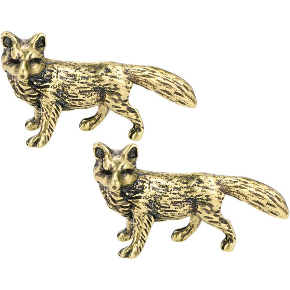 2pcs Mini Fox Figurine Tiny Brass Animal Figure, Fengshui Wealth Statue, Vintage Animal Sculpture for Home Office Tea Table Decor