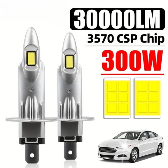 2pcs Mini H1 High Low Beam Car Light Bulbs Automobiles Auto Lamp CSP Chip, 6000K 30000LM Bright White Light, Built In Driver, Long Life, Plug-N-Play, Without Battery