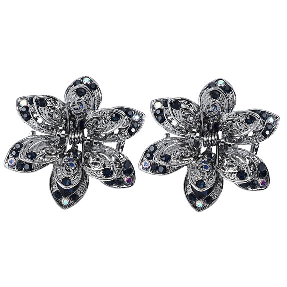 2pcs Mini Jaw Clips Vintage Hair Claws Metal Rhinestone Claw Hair Clips Crystal Flower Hair Clip Non Slip Hair Barrette for Women Girls, Blue