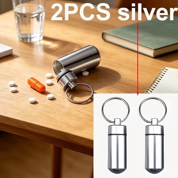 2pcs Mini Metal Pillbox Portable First Aid Pill Bottle Sealed Moisture-Proof Travel Medication Storage Organizer for Daily Use