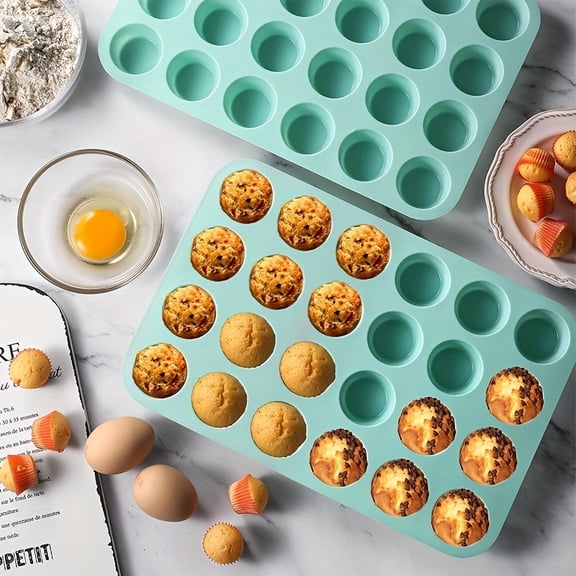 2pcs, Mini Muffin Pan (12.7''X8.5''), Non-Stick Food Grade Baking Cupcake Pan, 24 Cavity Pudding Mold, Oven Additions, Baking Tools, Kitchen Gadgets, Kitchen Additions