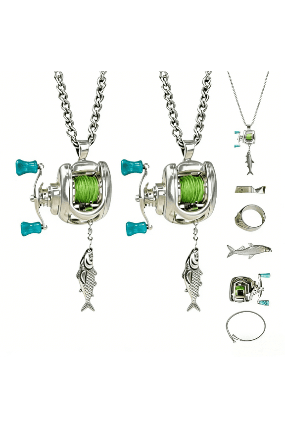 2pcs Mini Rotating Fishing Reel Necklace - Stainless Steel Adjustable Chain Pendant, Moving Line Guide & Rotating Handle Design, Fishing Lover Gift, Stylish Daily Wear Jewelry for Anglers, Multicolor