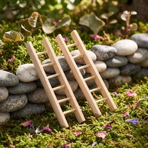 Set of 2 Mini Wooden Step Ladders for Dollhouse Furniture, Small Scale Miniature Accessories and Decorative Pieces