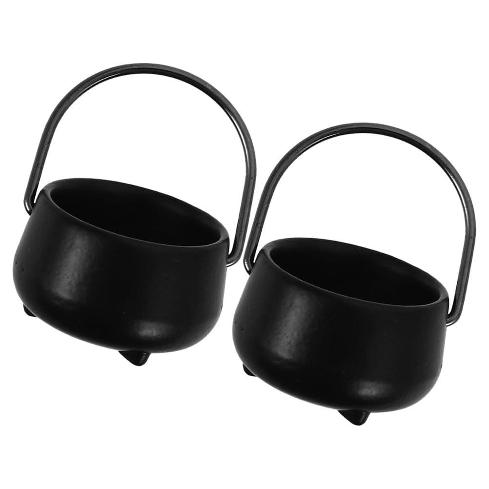 2pcs Miniature Cauldron Halloween Dollhouse Accessory Tiny Cauldron Ornaments Halloween Cauldron Decorations Micro-Landscape Ornaments