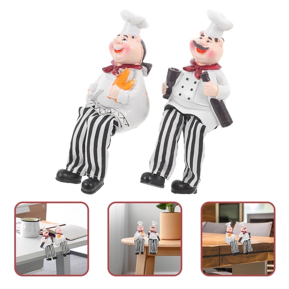 OUNONA 2pcs Desktop Chef Resin Craft Figurine Cute Cartoon Chef Decoration for Home Countertop