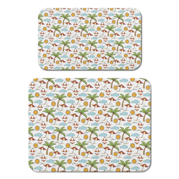 2pcs Minimalist Boho Coffee Station Mats - Non-Slip Absorbent Counter Protector with Tropical Palm Trees Design, 18x24in