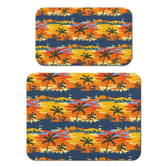 2pcs Minimalist Boho Coffee Station Mats - Non-Slip Absorbent Counter Protector with Tropical Palm Trees Design, 18x24in