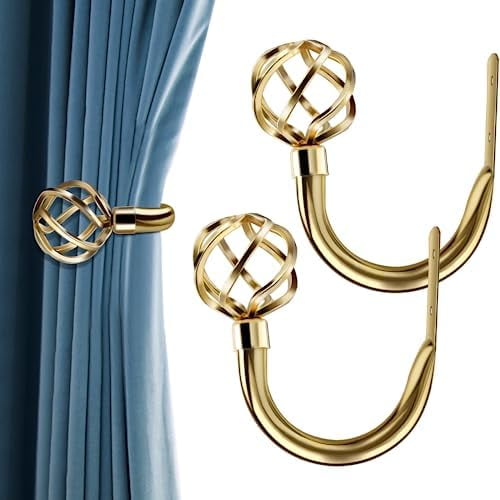 2pcs Mirror Gold Curtain Holdbacks - High Gloss Geometric Metal Finish Wall Hooks for Luxe Drapes Tie Back