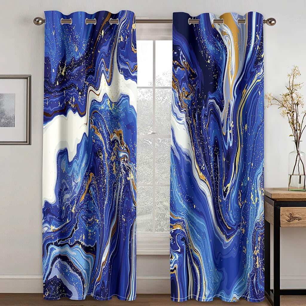 Picture of 2pcs Modern Abstract Art Marble Textured Geometric Print Drape ...