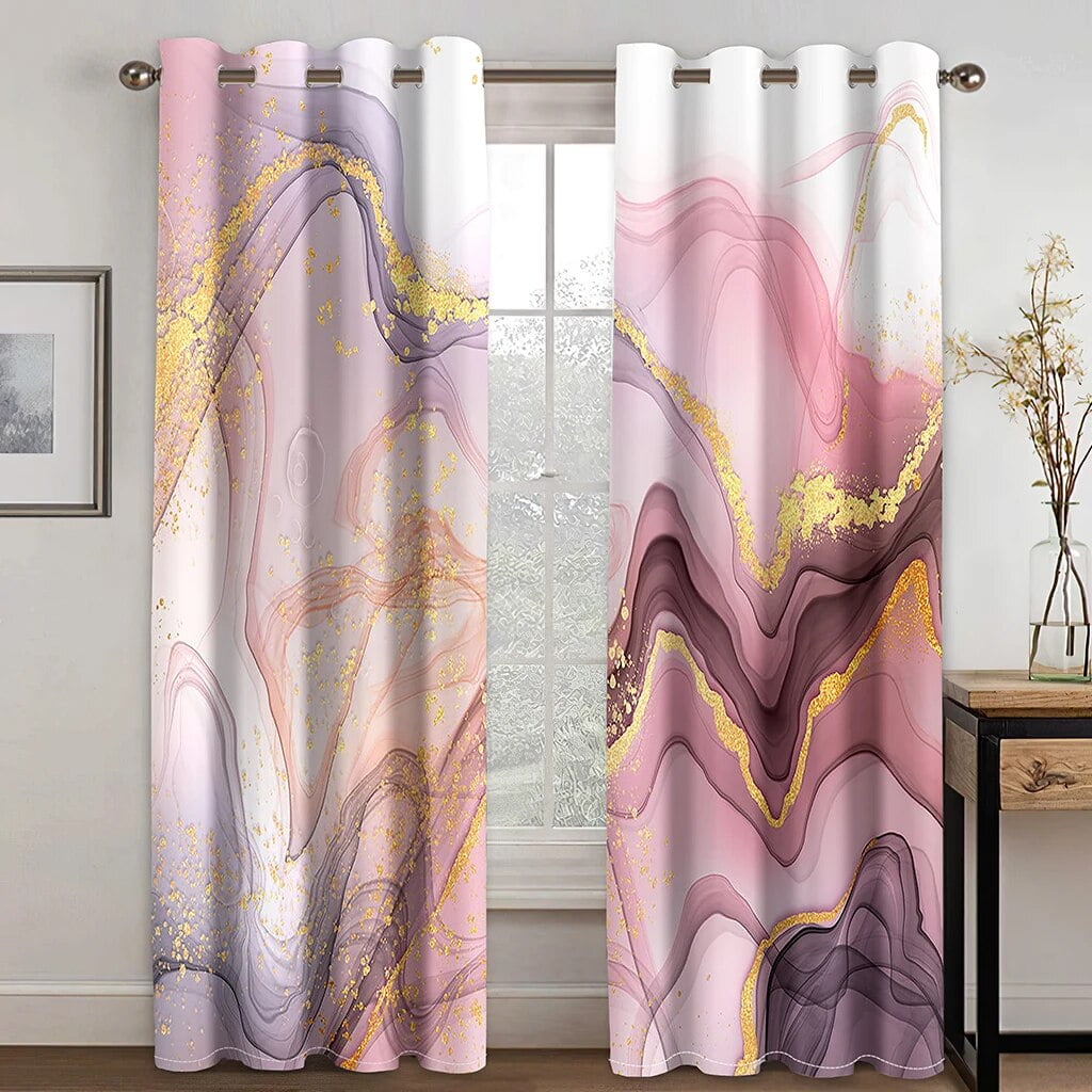 2pcs Modern Abstract Art Marble Textured Geometric Print Drape ...