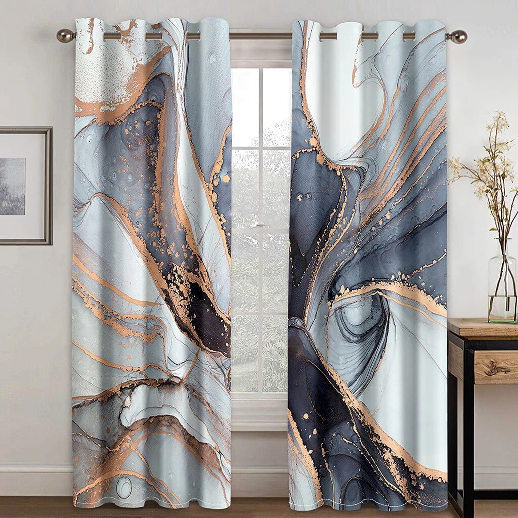 2pcs Modern Abstract Art Marble Textured Geometric Print Drape ... - Modern Textured Geometric Print Apartment Decor