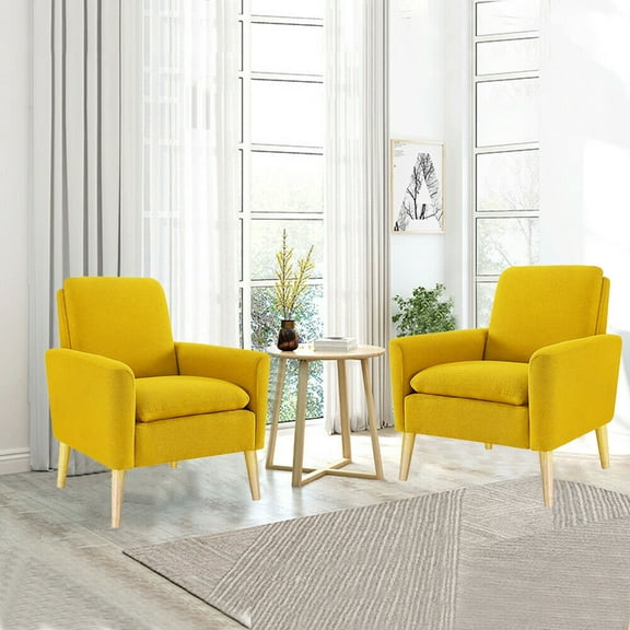 2pcs Modern Accent Fabric Chair Single Sofa Comfy Upholstered Arm Chair Living Room Yellow