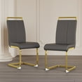 thumbnail image 1 of Modern PU Faux Leather High Back Upholstered Dining Chair - C-Shaped Tube Plating Golden Metal Legs Side Chair for Dining Room Kitchen Vanity Patio Club Guest Office - Set of 2 Grey, 1 of 8