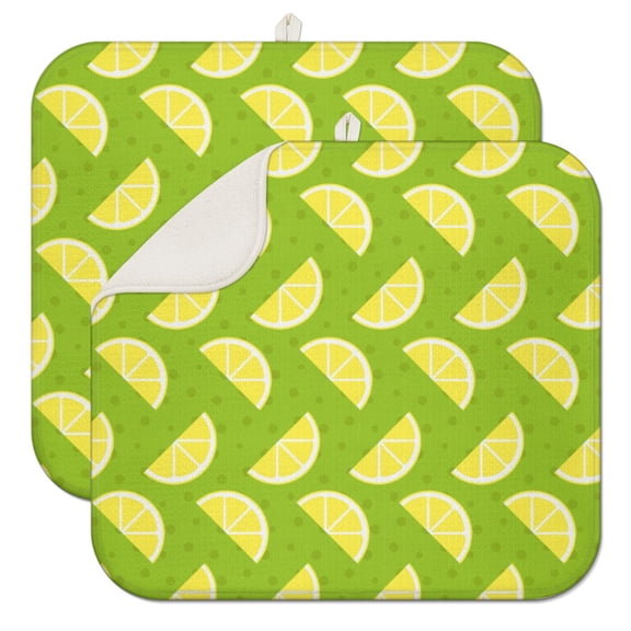 2pcs Modern Lemon Print Kitchen Mat Super Absorbent Microfiber Dish Drying Pad Foldable Washable for Summer Fruit Vibes
