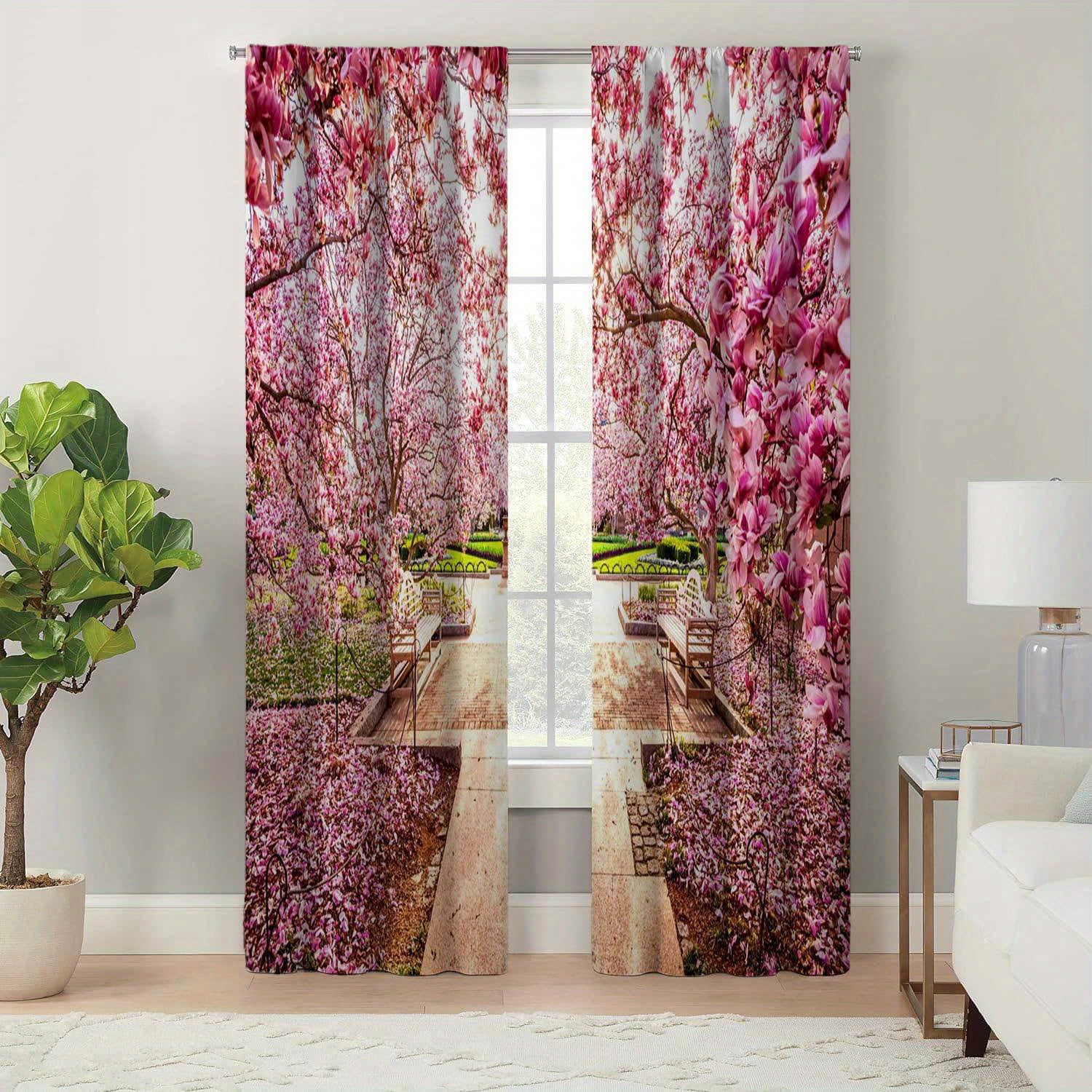 2pcs Modern Living Room Curtains rated With Courtyard Landscape Pattern ...