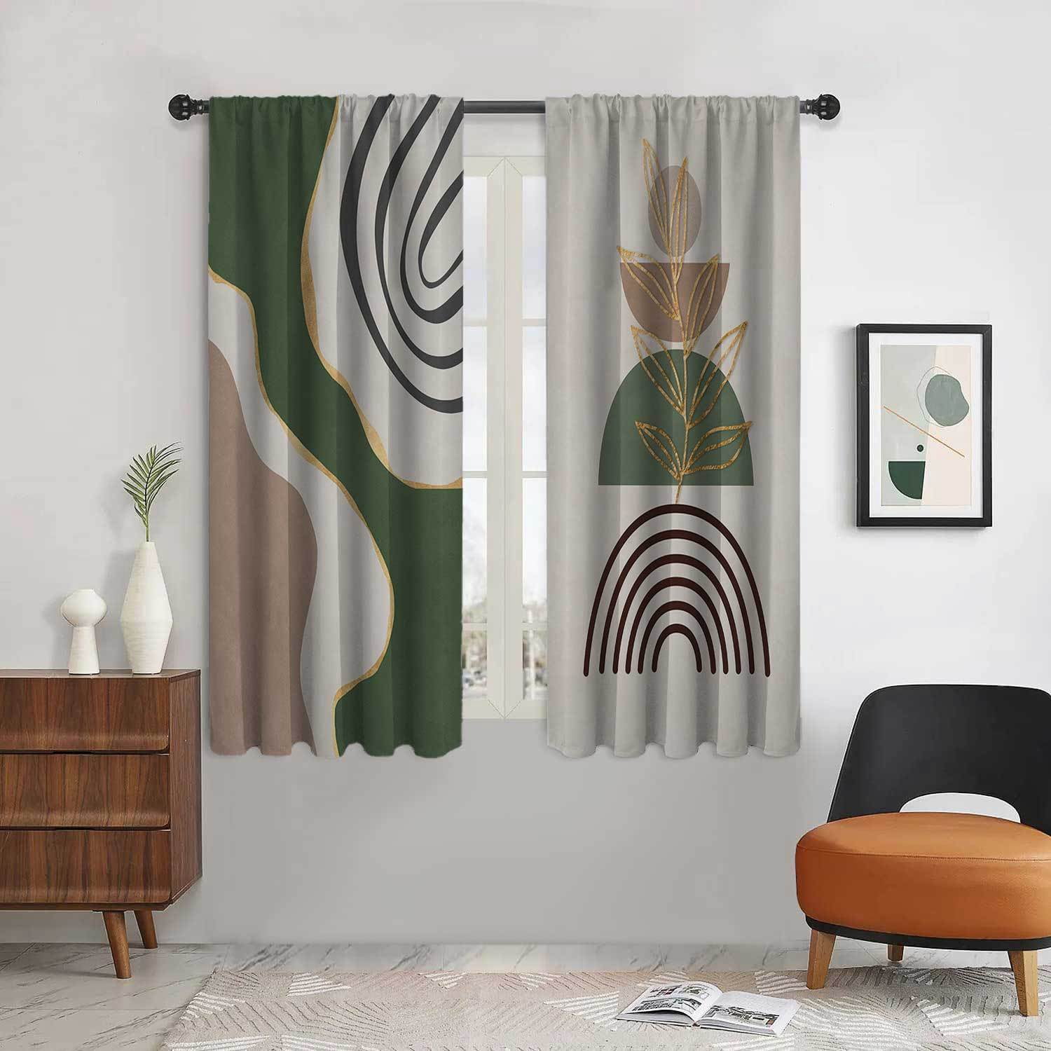 2pcs Modern Minimalist Style Living Room Curtain Geometric Black And White Pattern Printed ...