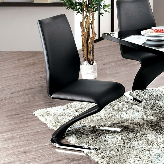 2pcs Modern Side Dining Chairs, Black Leather Upholstery And Z-shaped Metal Base 2 With For Area