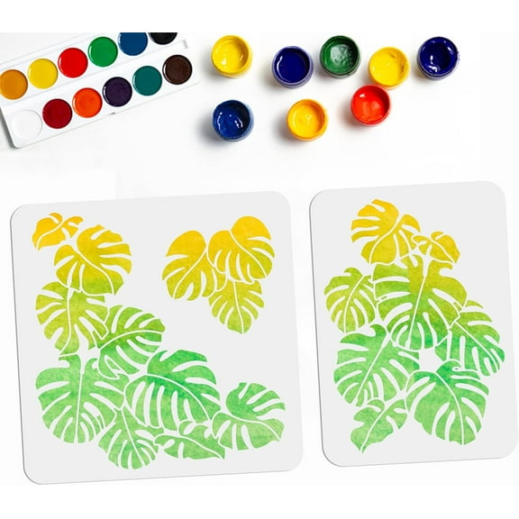 2pcs Monstera Leaf Stencil Tropical Leaf Stencils 11.811.8/8.311.7inch Botanical Leaves Reusable Fern Palm Nature Stencil