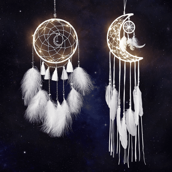 2pcs Moon Dream Catcher Kit, LED Dream Catcher Wall Decor with Light Dream Catchers Wall Hanging Dream Catcher for Girls Men Kids Boys Women Home Decor