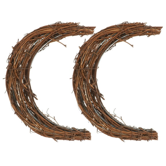 2pcs Moon Shape Wreath for DIY Crafts, Christmas Grapevine Wreaths Rattan Ring Vine Branch Wreath for Halloween Home Holiday Wedding Party, 7.8 Inch