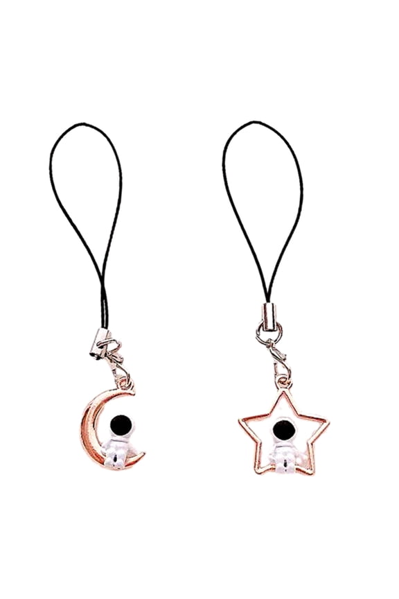 2pcs Moon/Star Astronaut Keychain Unique Space Themed Key Rings Pendant for Couples and Besties Mobile Phone Accessories
