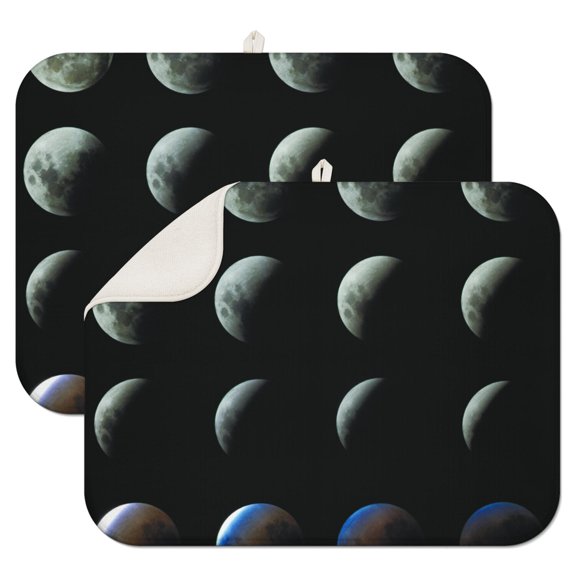 2pcs Moon and Stars Kitchen Drying Mat Heat Resistant Microfiber Dish Pad Multi-Functional for Space Lovers