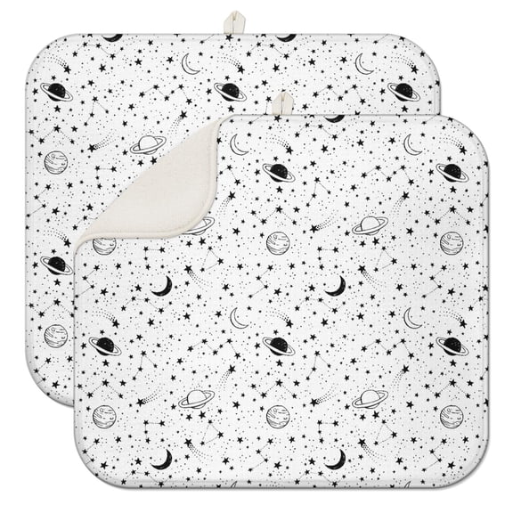 2pcs Moon and Stars Kitchen Drying Mat Heat Resistant Microfiber Dish Pad Multi-Functional for Space Lovers