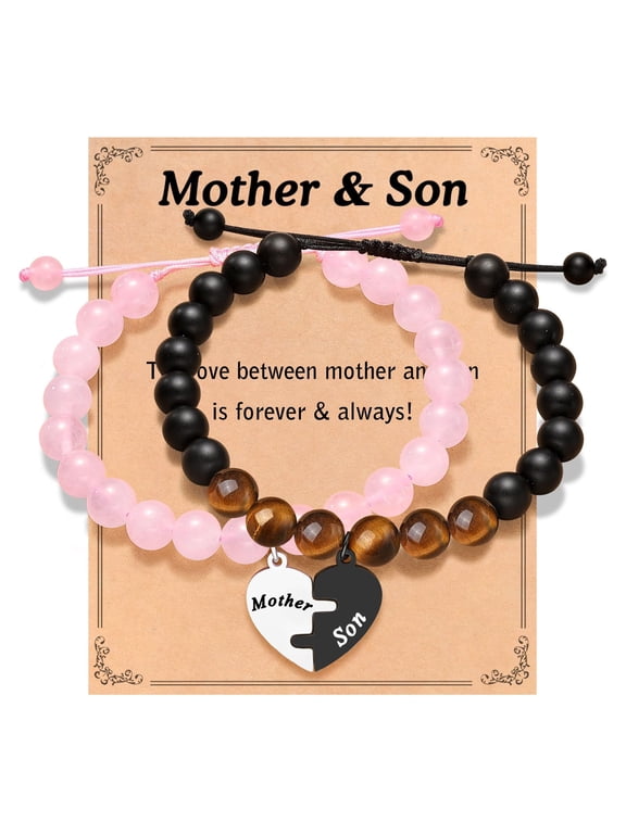 2pcs Mother Son Heart Matching Bracelet Set - Graduation/Mother's Day/Birthday Gift