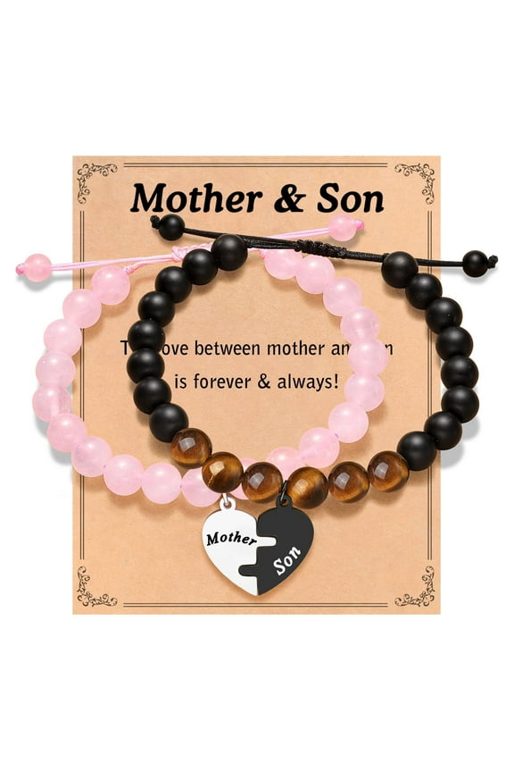 2pcs Mother Son Heart Matching Bracelet Set - Graduation/Mother's Day/Birthday Gift