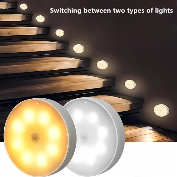 2pcs Motion Sensor Lights Indoor,Under Cabinet Lighting,with USB Cable & Magnetic Patch,Puck Lights for Stairs,Kitchen,Cabinet,Hallway,Bedside