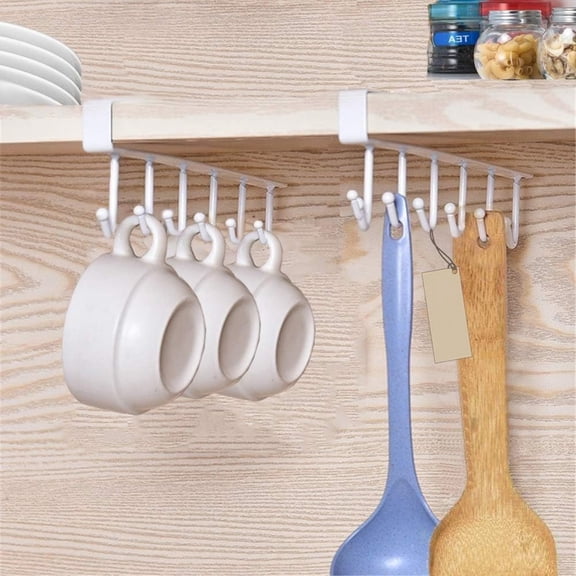 2pcs Mug Hooks Under Cabinet Cups Wine Glasses Storage Hook Multifunction Nail Coffee Cups Holder Kitchen Utensil Ties Belts Scarf Hanging Hooks Rack, White