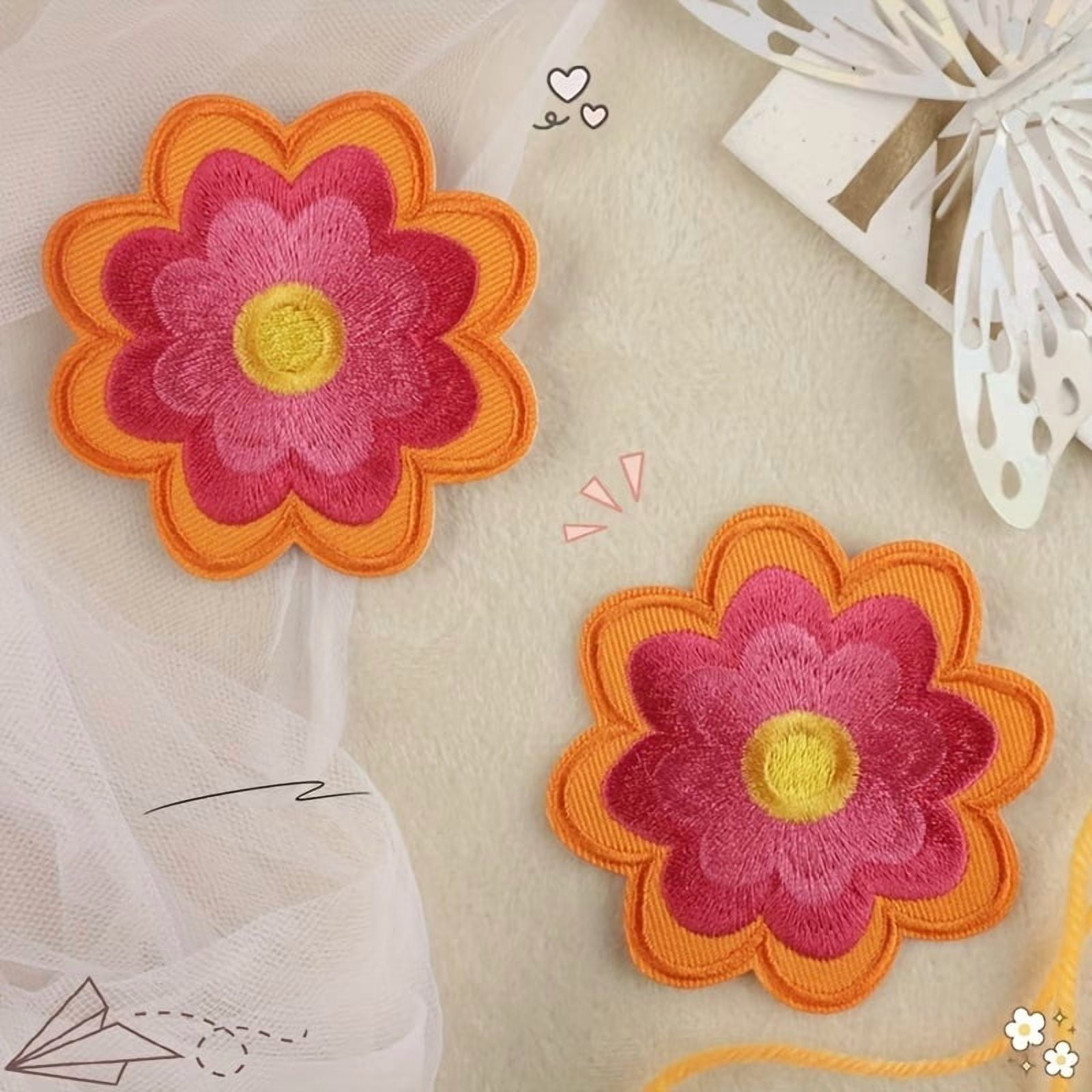 2pcs Multi-Color Flower Pattern Embroidery Patches - Cute Anime Style ...