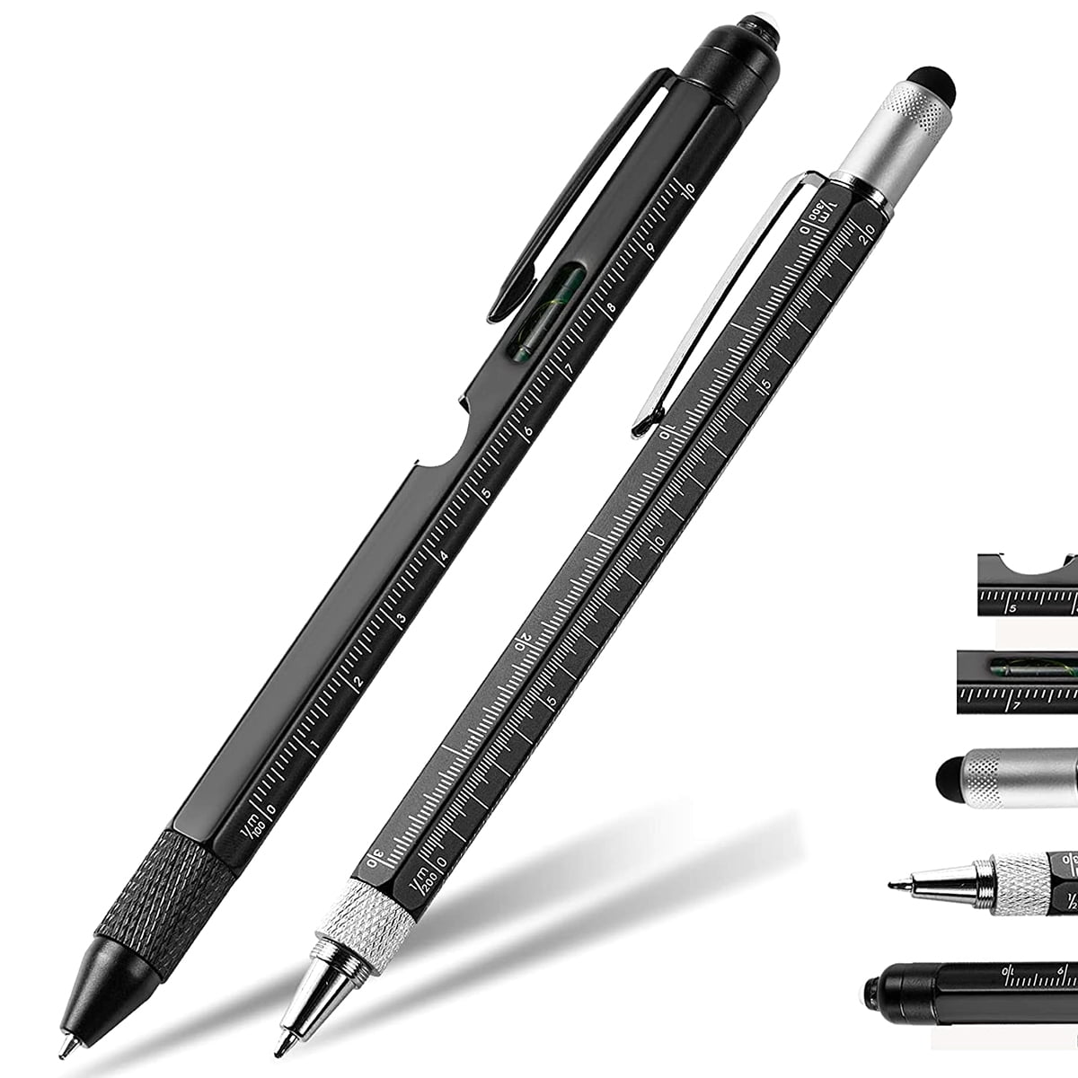 2pcs Multi Tool Pen All In 1 Ballpoint Pen with Ruler Level Cross Flat
