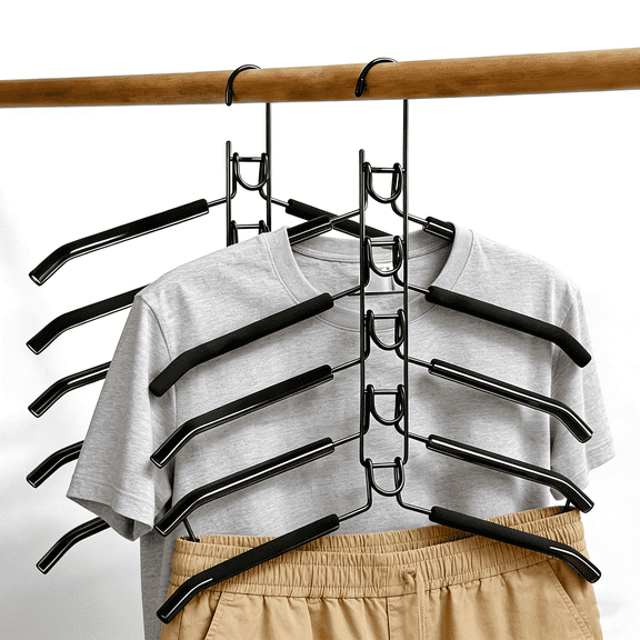 2pcs Multifunctional Magic Clothes Hanger Five-Layer New Upgrade Anti-Slip Foam Tube Dormitory Wardrobe Multi-Layer Organizing Folding Clothes Hanger