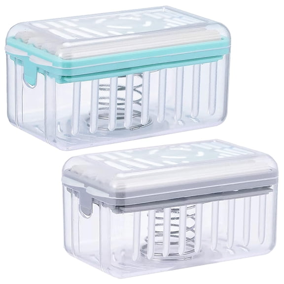 2pcs Multifunctional Soap Box Holder with Rollers Blue and Grey