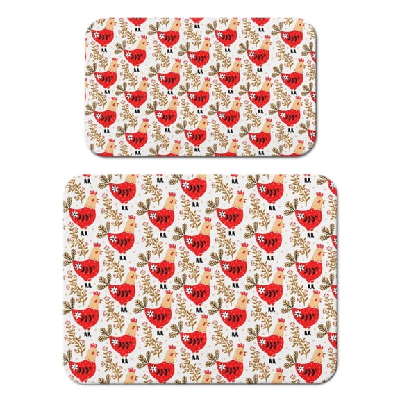 2pcs Multipurpose Absorbent Mat - Vintage Rooster & Barn Artwork - Coffee Machine Mat with Non-Slip Rubber Base