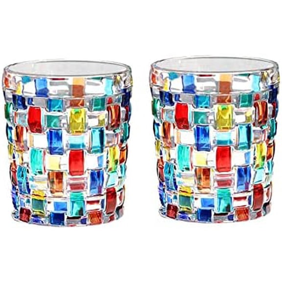 2pcs Murano Style Glass Venetian Art Glass Cups Hand Colored Italian Glassware (block)$$Home Decor, Kitchen, & Other