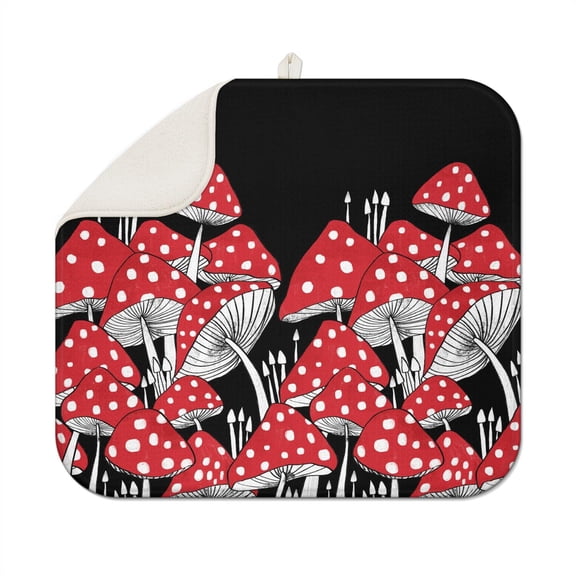 2pcs Mushroom Aesthetic Botanical Foldable Dish Mat Absorbent Microfiber Drying Pad Space-Saving